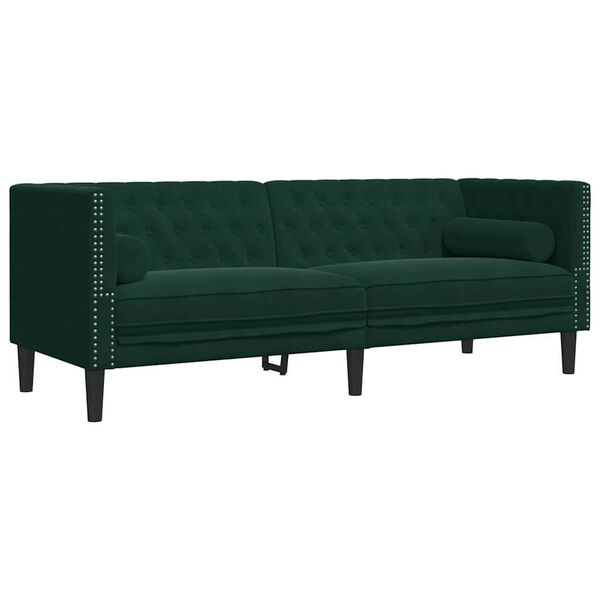 vidaXL 2-tlg. Chesterfield-Sofa-Set mit Nackenrollen Dunkelgrün Samt