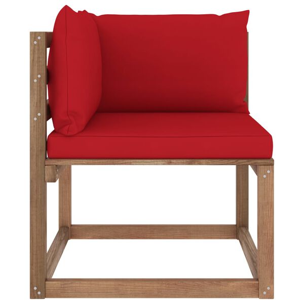 vidaXL Outdoor-Ecksofa Paletten mit Kissen in Rot