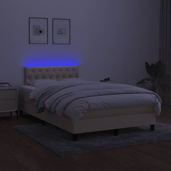 vidaXL Boxspringbett mit Matratze & LED Creme 120x190 cm Stoff