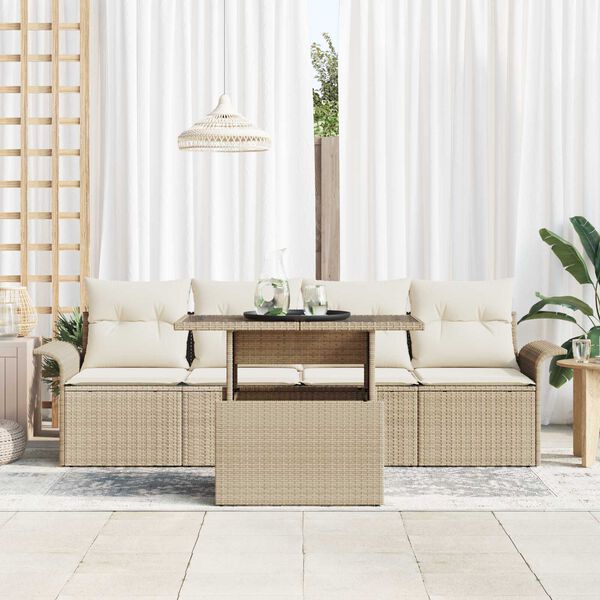 vidaXL Gartensofa-set mit Kissen 5 pcs Beige Poly-Rattan