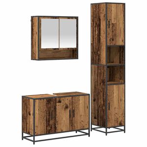vidaXL Badezimmerm&ouml;bel-Set mit Regal 3 pcs Altholz Holzwerkstoff