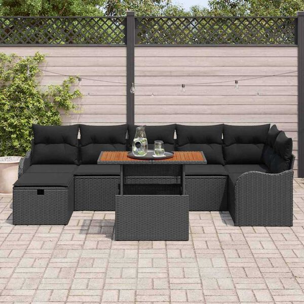 vidaXL Garten-Sofa-Set mit Speicher 8 pcs Schwarz Poly Rattan