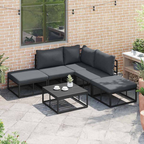 vidaXL Garten-Sofa-Set mit Kissen 6 pcs Schwarz Aluminium