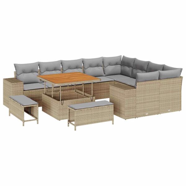 vidaXL Garten-Sofa-Set mit Kissen mit Kissen 12 pcs Beige und Hellgrau