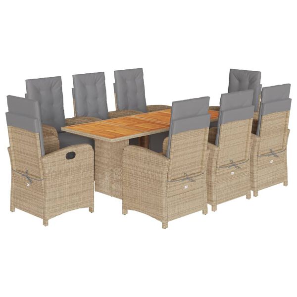 vidaXL 9-tlg. Garten-Essgruppe mit Kissen Beige Poly Rattan