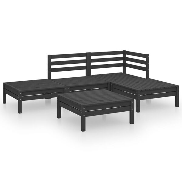 vidaXL 5-tlg. Garten-Lounge-Set Massivholz Kiefer Schwarz