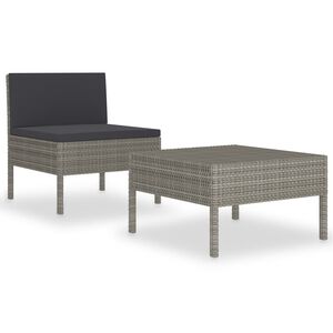 vidaXL 2-tlg. Garten-Lounge-Set mit Auflagen Poly Rattan Grau
