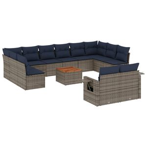 vidaXL 13-teiliges Gartensofa-Set mit Kissen, grau, Polyrattan