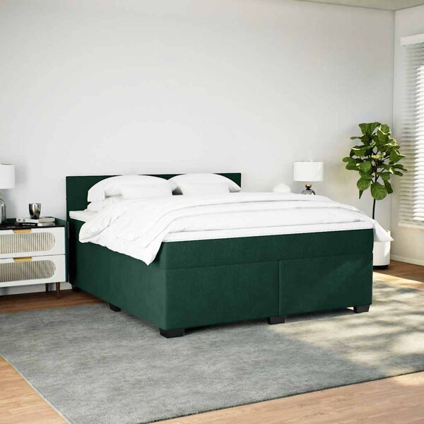 vidaXL Boxspringbett mit Matratze Dunkelgr&uuml;n 180x200 cm Samt