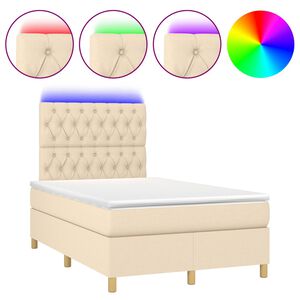 vidaXL Boxspringbett mit Matratze & LED Creme 120x190 cm Stoff