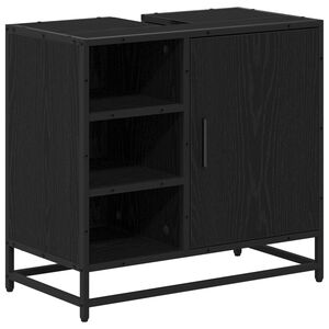 vidaXL Badezimmerschrank mit T&uuml;r Schwarz Eichen-Optik 65 x 33 x 60 cm