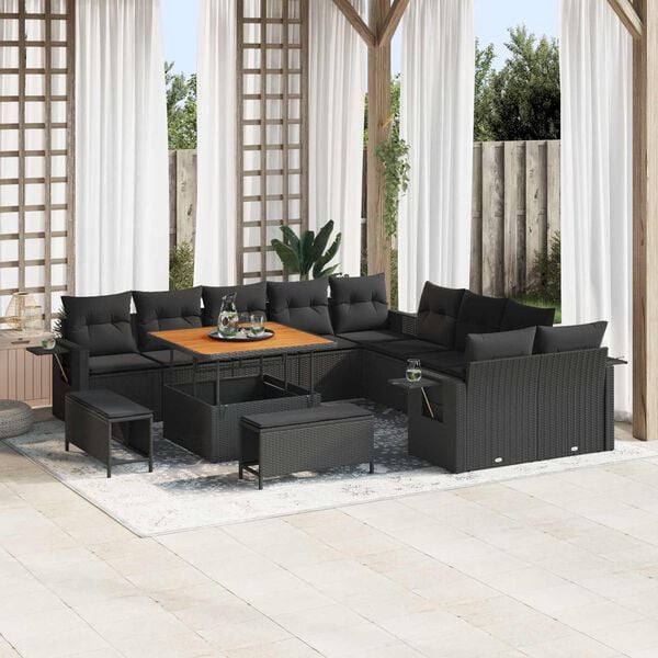 vidaXL Gartensofa-set mit Kissen 13 pcs Schwarz Poly-Rattan