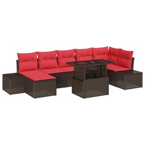 vidaXL Gartensofa-set mit Kissen 8 pcs Braun und Rot Poly-Rattan