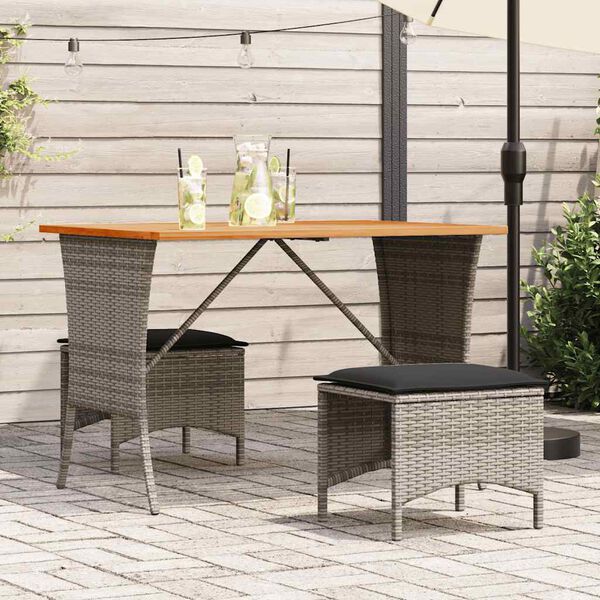 vidaXL 3-tlg. Garten-Essgruppe mit Kissen Grau Poly Rattan