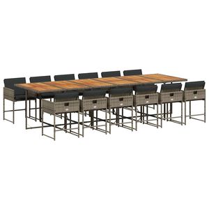 vidaXL 13-tlg. Garten-Essgruppe mit Kissen Grau Poly Rattan