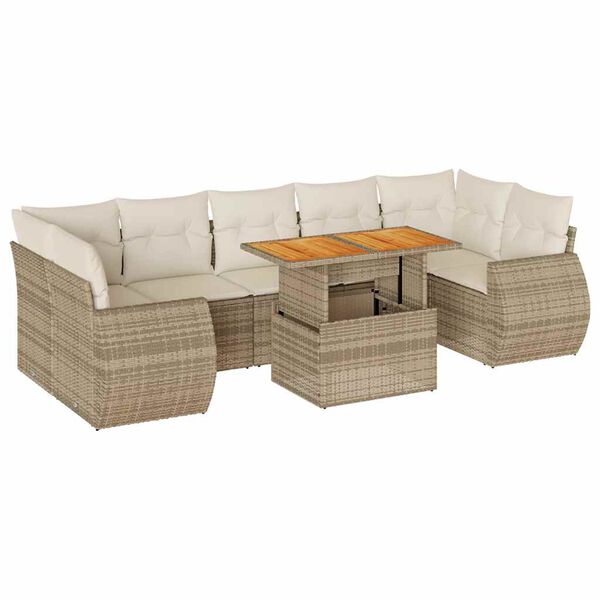 vidaXL 8-tlg. Garten-Sofagarnitur mit Kissen Beige Poly Rattan
