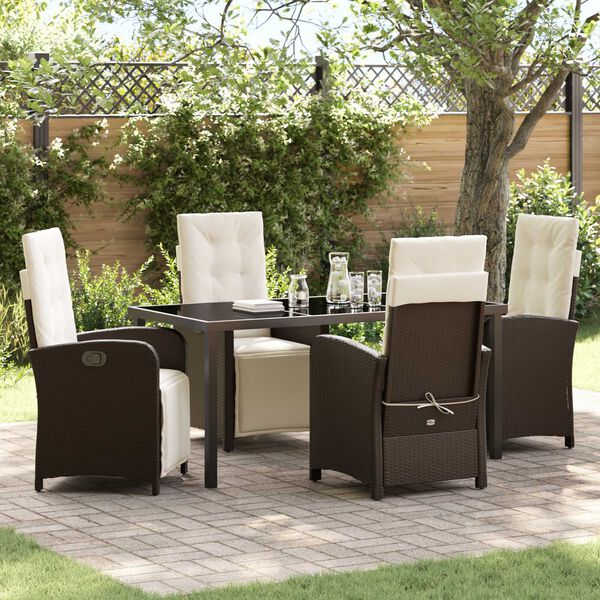 vidaXL Garten Essgruppe mit Kissen 5 pcs Braun Poly-Rattan