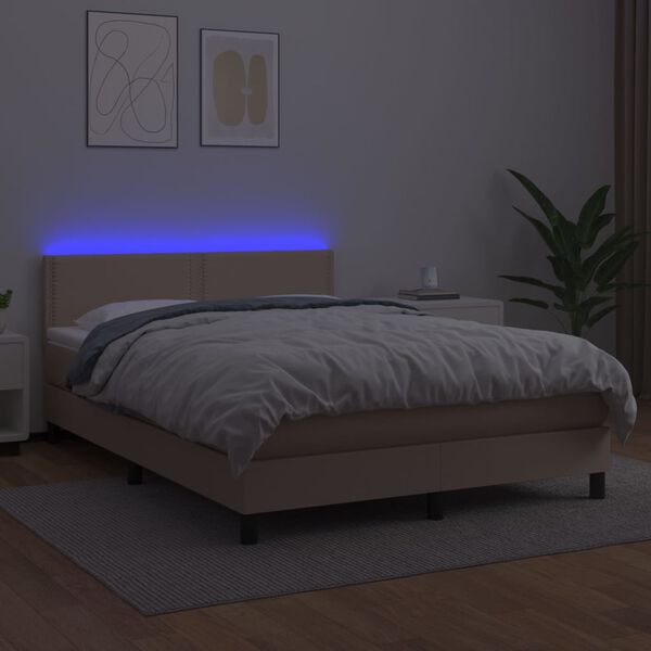 vidaXL Boxspringbett mit Matratze & LED Cappuccino-Braun 140x190cm