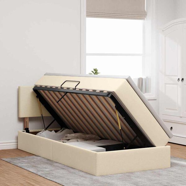 vidaXL Bett mit Stauraum und LED mit Matratze Creme 90 x 190 cm Stoff