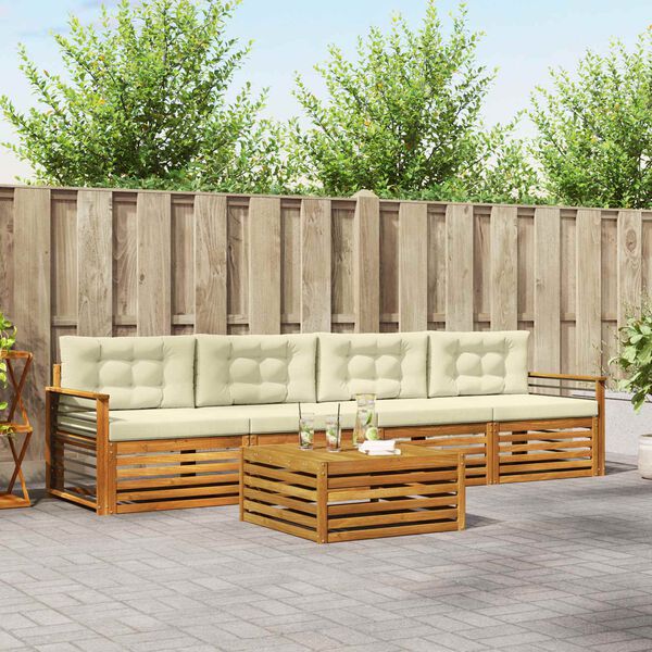 vidaXL Outdoor-Sofagarnitur mit Kissen 5 pcs Natur und Creme