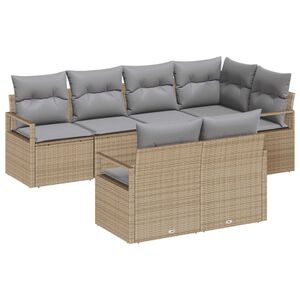 vidaXL Gartensofa-set mit Kissen 7 pcs Beige und Hellgrau Poly-Rattan