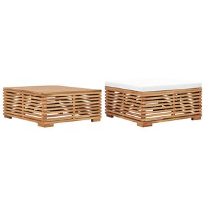 vidaXL Gartentisch und Fu&szlig;hocker Set mit Creme Kissen Teak Massivholz