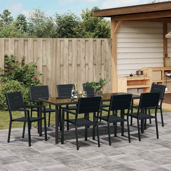 vidaXL Garten Essgruppe 9 pcs Schwarz Pulverbeschichteter Stahl