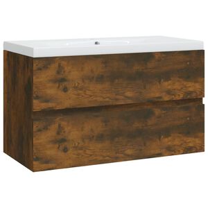 vidaXL Waschbeckenschrank mit Einbaubecken R&auml;uchereiche Holzwerkstoff