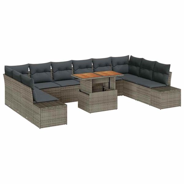 vidaXL Garten-Sofa-Set mit Kissen mit Kissen 11 pcs Grau und Braun