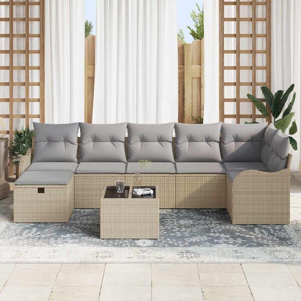 vidaXL Garten-Sofa-Set mit Kissen mit Speicher 8 pcs Beige Poly Rattan