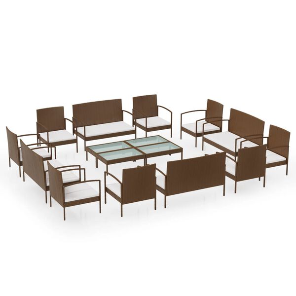 vidaXL 16-tlg. Garten-Lounge-Set mit Auflagen Poly Rattan Braun
