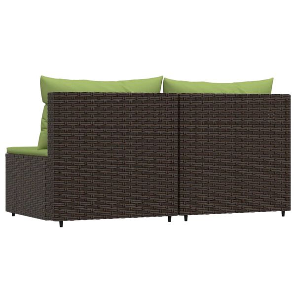 vidaXL Garten-Mittelsofas mit Kissen 2 Stk. Braun Poly Rattan