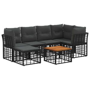 vidaXL Outdoor-Sofagarnitur 7 pcs Schwarz und Dunkelgrau Polyester