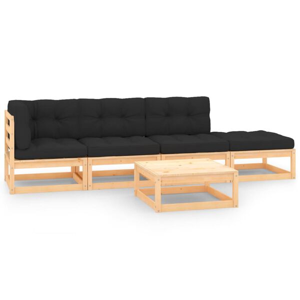 vidaXL 5-tlg. Garten-Lounge-Set mit Kissen Massivholz Kiefer
