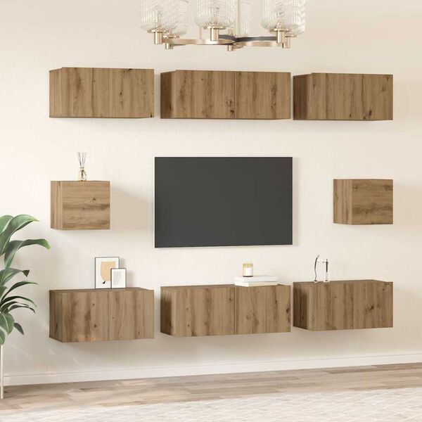 vidaXL TV-Schrankset Wandmontiert 8 pcs Artisan-Eiche Holzwerkstoff
