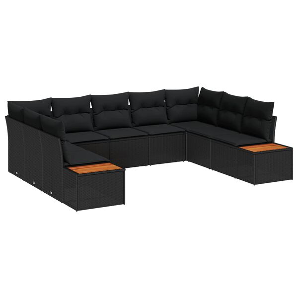 vidaXL Gartensofa-set mit Kissen 9 pcs Schwarz Poly Rattan