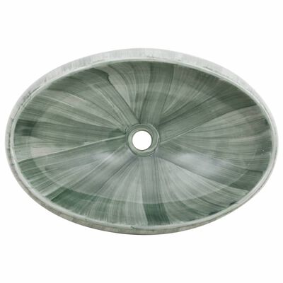 vidaXL Aufsatzwaschbecken Grün Oval 59x40x15 cm Keramik