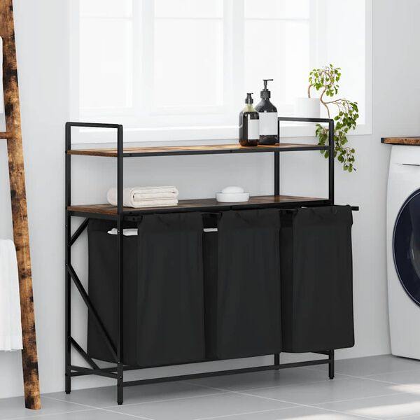 vidaXL W&auml;schekorb 3 F&auml;cher mit Ablagen R&auml;uchereiche