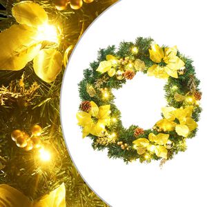 vidaXL Weihnachtskranz mit LED-Lichtern Gr&uuml;n 60 cm PVC