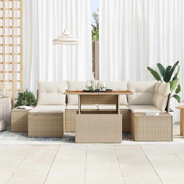 vidaXL Garten-Sofa-Set mit Speicher 7 pcs Beige Poly Rattan