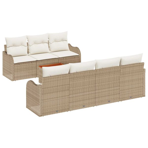 vidaXL Gartensofa-set mit Speicher 8 pcs Beige und Creme Poly-Rattan