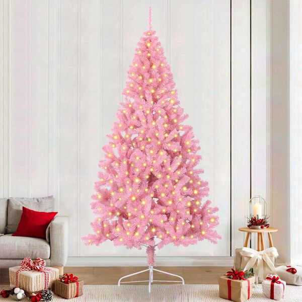 vidaXL K&uuml;nstlicher vorbeleuchteter Weihnachtsbaum Rosa 240 cm PVC