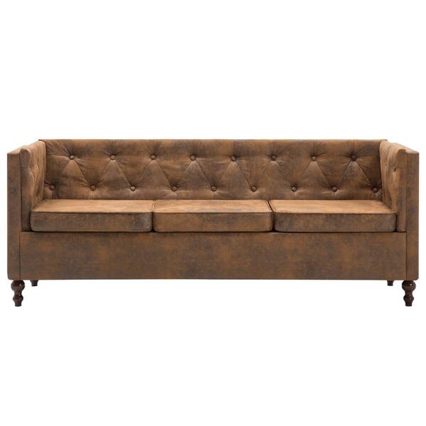 vidaXL Chesterfield-Sofa 3-Sitzer Stoffpolsterung Braun Wildlederoptik