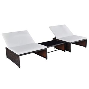 vidaXL Outdoor-Lehnst&uuml;hle 2 Stk. mit Tisch Braun Poly Rattan