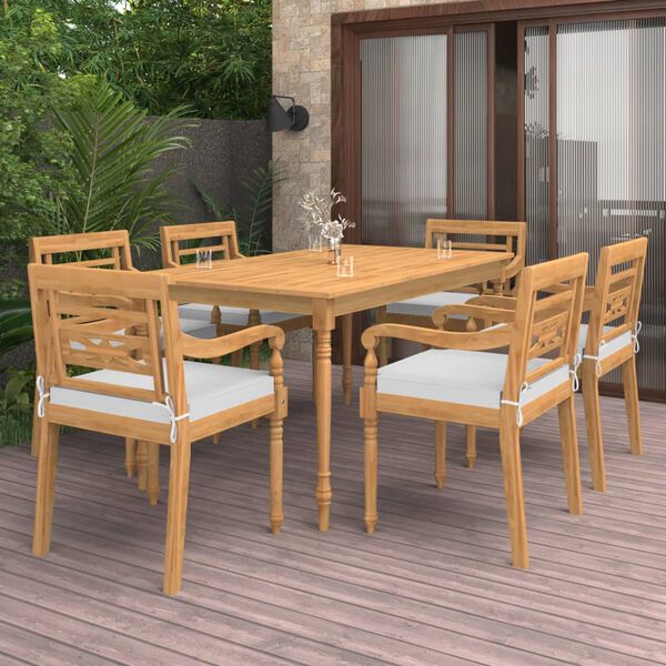 vidaXL 7-tlg. Garten-Essgruppe mit Kissen Massivholz Teak