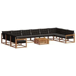 vidaXL Outdoor-Sofagarnitur mit Kissen 11 pcs Nat&uuml;rlich und Schwarz