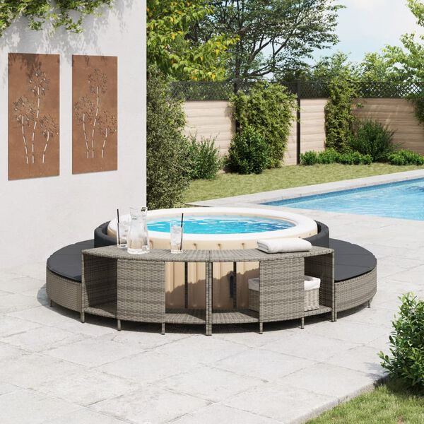 vidaXL Outdoor-Regale f&uuml;r Whirlpool 2 Stk. Grau Poly Rattan