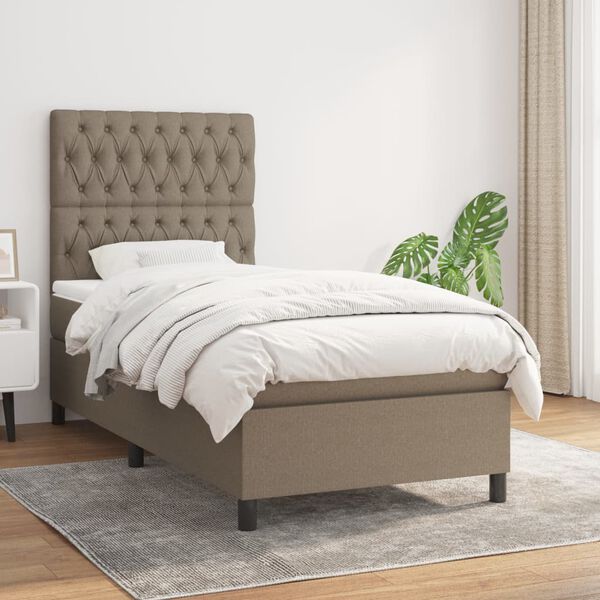 vidaXL Boxspringbett mit Matratze Taupe 90x200 cm Stoff