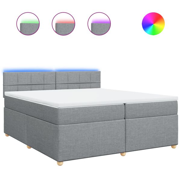 vidaXL Boxspringbett mit Matratze Hellgrau 200x200 cm Stoff