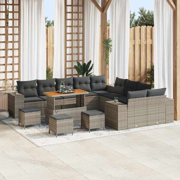 vidaXL Gartensofa-set mit Kissen 14 pcs Grau Poly-Rattan